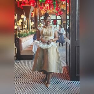 Elegant Nigerian Loom Aso Oke Dress with Lace Details